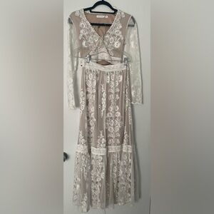 Altar'd State Cream and Tan Textured Dress